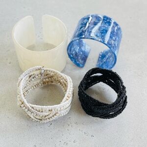 Set of 4 Cuff Bracelets Beaded & Plastic Fashion Jewelry Accessories Y2K Chunky